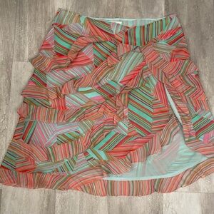 Colorful Striped Women's ruffle Skirt by Intuitions Size 12 100% silk shell NWNT